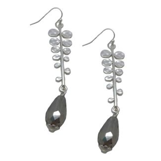Sweet Lola Earrings - Matte Silver Leaf with Crystal Teardrop