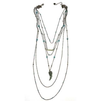 Sweet Lola 6 In 1 Necklace with Turquoise Beads and Pacific Opal Wing & Bar