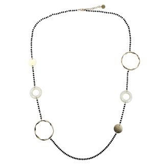 Sweet Lola Necklace - Black Beads with Gold and White Resin Circles - 40"