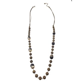 Sweet Lola Necklace - Taupe Leather with Wood & Gold Balls - 40"