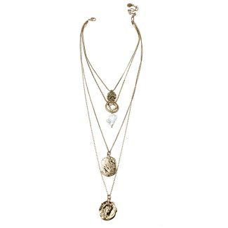 Sweet Lola Necklace - 4 Row Gold Chain with Charms & Fresh Water Pearl