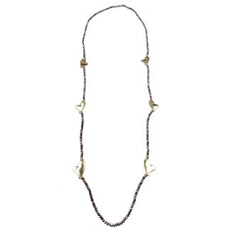 Sweet Lola Necklace - Lavender Beads with Gold Hearts - 38"