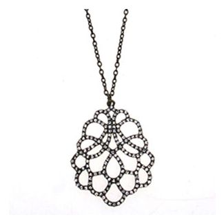 Antique Bronze Clear Crystal Lace Pendant Necklace by Sweet Lola