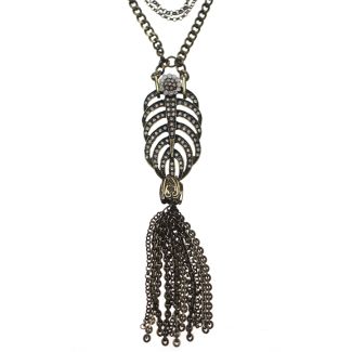 Sweet Lola 38" Long Triple Chain Feather Necklace with Fringe