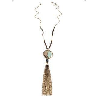 Sweet Lola Necklace - Wood/Resin Disc & Gold Circle with Gold Tassel & Beads