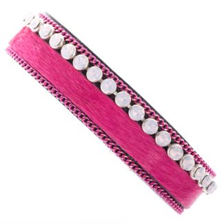 Sweet Lola Bracelet - Hot Pink Cowhide with Pink Stones