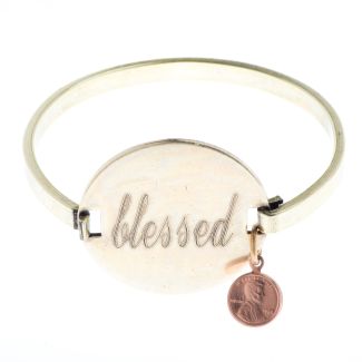 Top Shelf Jewelry Brass Word Penny Bangle Bracelet - Blessed