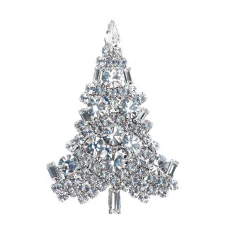White Silver o Gold Chunky Crystals Christmas Tree Pin Brooch