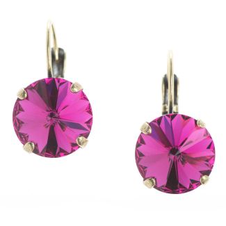 YPMCO 12mm Fuchsia Pink Rivoli Swarovski Crystal Earrings