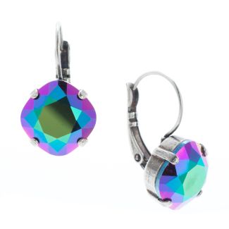 YPMCO 12mm Scarabaeus Green Swarovski Crystal Silver Leverback Earrings