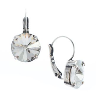 YPMCO 12mm Silver Shade Rivoli Swarovski Crystal Earrings
