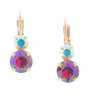 YPMCO Petite 8mm Red Siam AB Crystal Earrings with Top Stone