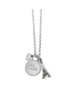 Catheine Popesco Oui Eiffel Tower Crystal Silver Charm Necklace