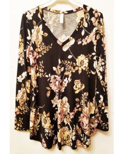Honeyme Black Floral Long Sleeve V-Neck Top