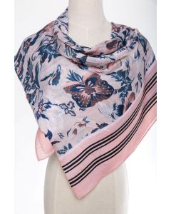 Large JC Sunny Cashmere Blend Scarf/Wrap - Floral Pink Striped Border