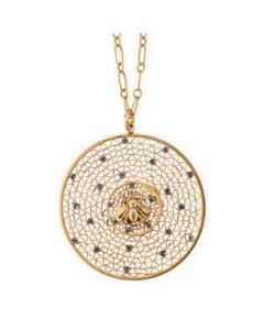Catherine Popesco Large Round Crystal Filigree Mesh Bee Pendant Necklace 