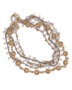 Catherine Popesco Four Strand White and Gold Beaded Bracelet