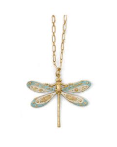 Catherine Popesco Blue & White French Enamel Dragonfly Necklace 