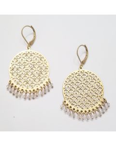 Catherine Popesco Round Lattice Crystal Earrings with Bead Fringe