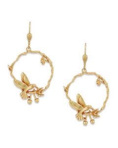Catherine Popesco Gold Bird Flower Hoop Earrings