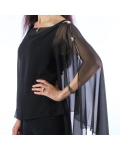 Magic Scarf Company Silky Crystal Button Scarf Poncho - Solid Black