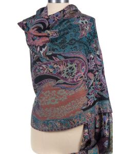 Cashmere Silk Blend Antique Design Shawl Wrap by Rapti - Black Floral