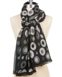 100% Cashmere Pattern Scarf by Rapti - Black, White, Grey Circles & Dots