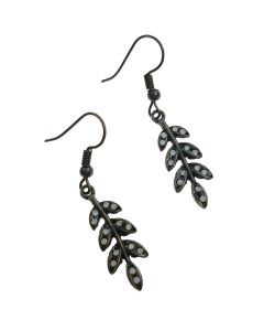 Sweet Lola Earrings - Antique Bronze Leaf Shape with White Opal Crystals