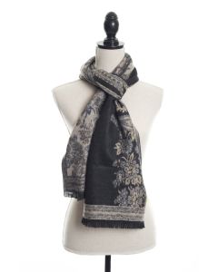 100% Cashmere Floral Paisley Scarf by Rapti Fashion - Black & Tan