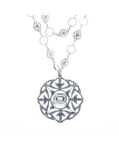 Beautiful Catherine Popesco Silver Filigree Crystal Necklace