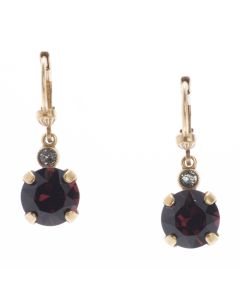 Catherine Popesco 8mm Round Small Stone Burgundy Crystal Earrings