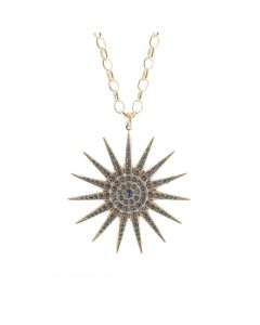 Catherine Popesco Black Diamond Crystal Starburst Pendant 28" Necklace