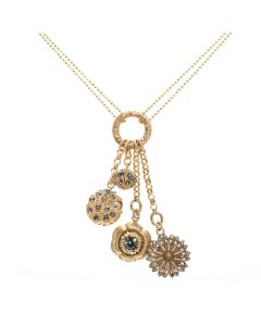 Catherine Popesco Delicate Double Chain Necklace with Dangling Crystal Charms