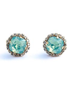 Catherine Popesco Large Stone Earrings with Small Crystals - Pacific Opal and Gold Post