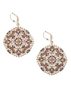 Catherine Popesco Fuchsia Rhinestone Filigree Crystal Earrings