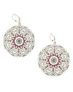 Catherine Popesco Fuchsia & Turquoise Large Round Filigree Crystal Earrings