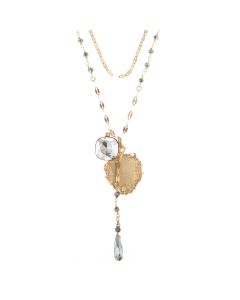 Catherine Popesco Gold Beaded Chain Crystal Drop Charm Necklace
