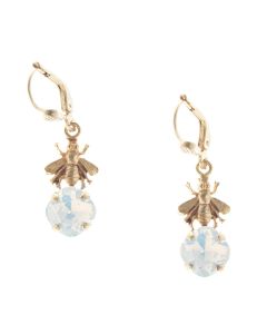 Catherine Popesco Gold Bee with Crystal Earrings - White & Pacific Opal