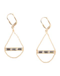 Catherine Popesco Gold Crystal Baguette Bar Earrings with Chain
