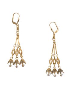 Catherine Popesco Gold Crystal Triple Drop Dangle Earrings