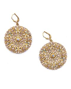Catherine Popesco Medium Lacy Pink and Pearl Medallion Gold Earrings