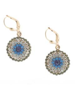 Catherine Popesco Gold Round Pave Crystal Earrings - Sky Blue & Olivine