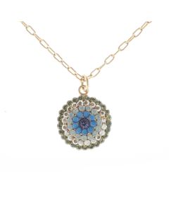 Catherine Popesco Gold Round Pave Crystal Necklace - Sky Blue & Olivine