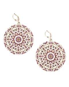 Catherine Popesco Lacy Medallion Filigree Fuchsia Pink Crystal Earrings