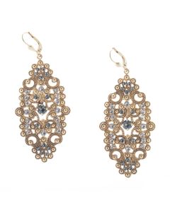 Catherine Popesco Large Gold Oblong Filigree Crystal Earrings