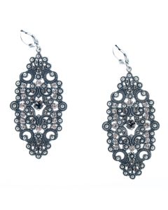 Catherine Popesco Large Silver Oblong Filigree Crystal Earrings
