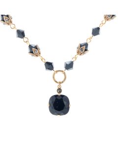 Catherine Popesco Necklace - Jet Black Beaded Chain with Crystal Drop