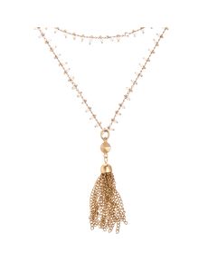 Catherine Popesco Necklace - White Beaded Chain with Gold Tassel