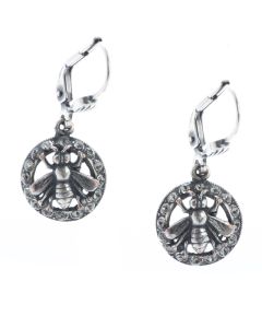 Catherine Popesco Silver Bee in Circle Black Diamond Crystal Earrings