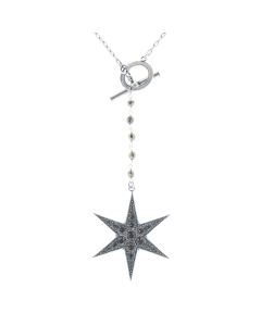 Catherine Popesco Silver Crystal Drop Star Pendant Necklace with Toggle